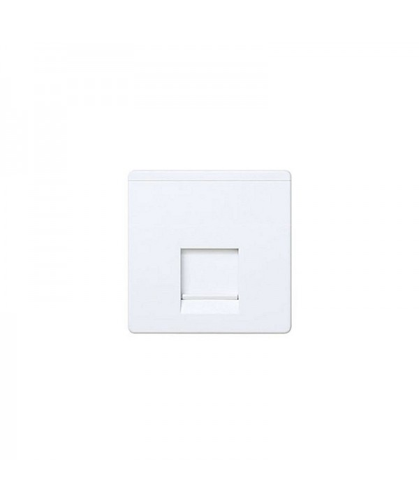 Placa informática para voz y datos plana para 1 conector RJ45, con guardapolvo. Incluye bastidor. Color Blanco. Para mecanismo 