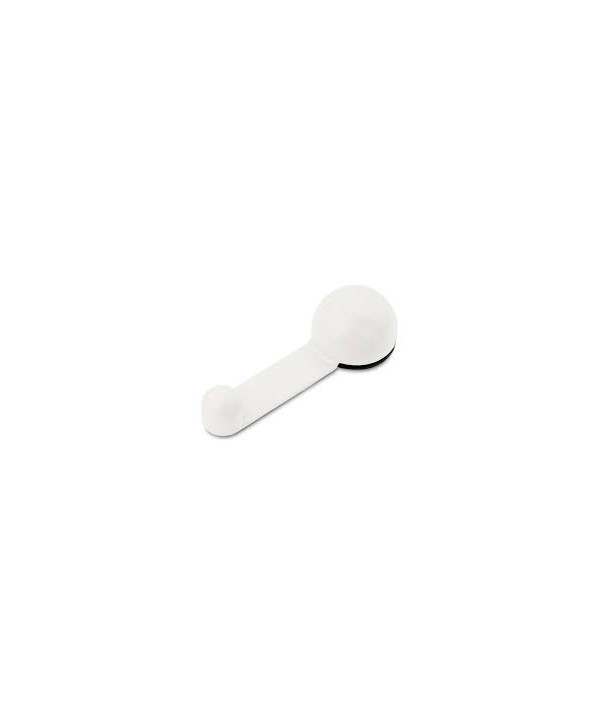 Tope retenedor giratorio adhesivo de color blanco. Incluye 4 unidades y dispone de unas medidas de 27x40x108 mm.