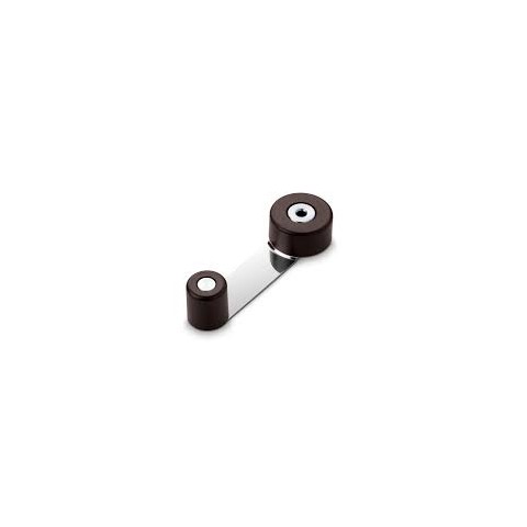 Tope de puerta adhesivo y retenedor giratorio con base metálica. Color marrón, para puertas de hasta 45 mm de espesor y permite